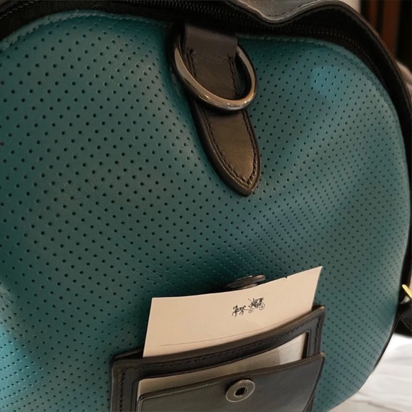COACH PERFORATED TEAL AND BLACK DUFFLE BAG/ TRAVELING BAG - Picture 7 of 8